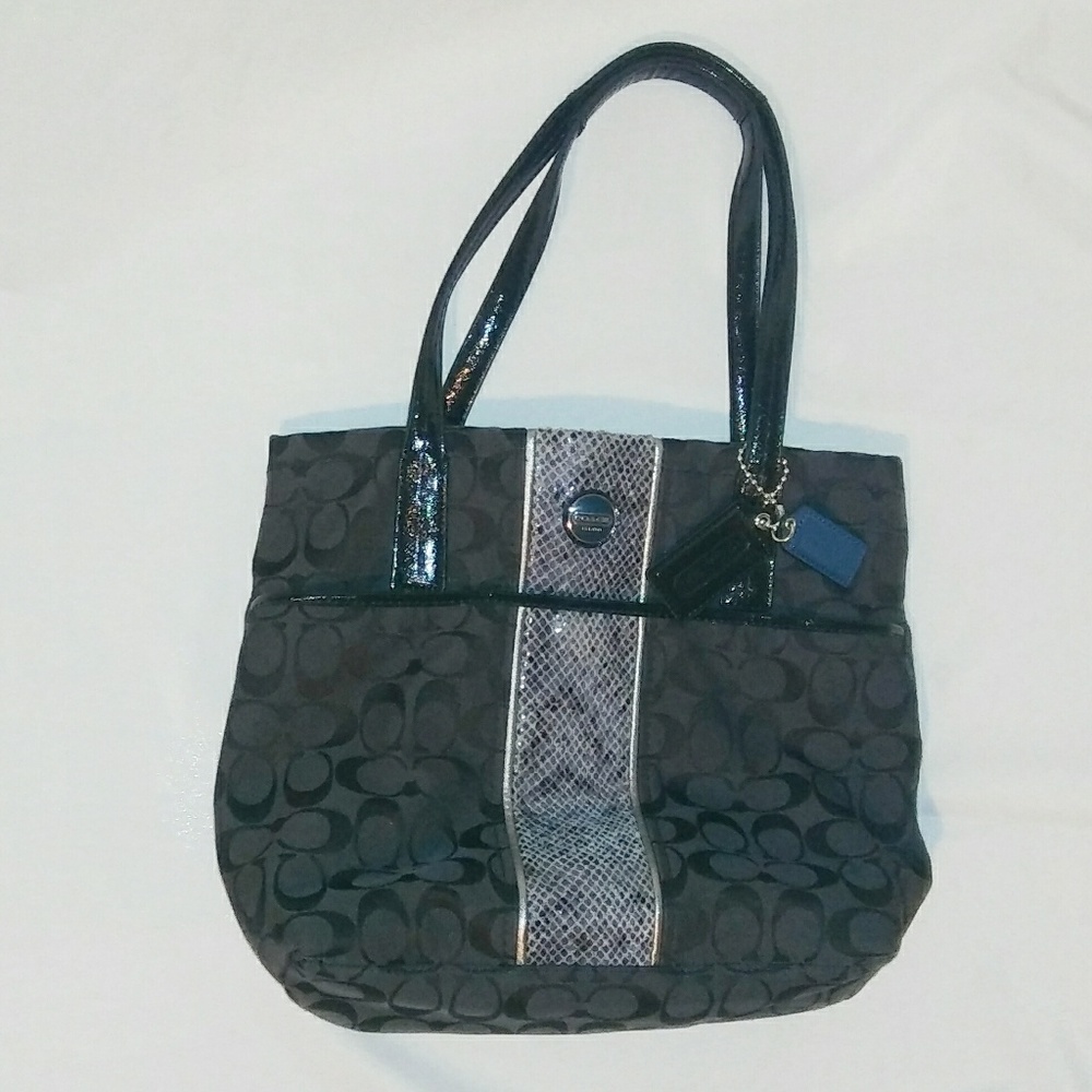 Coach Signature Stripe Python Tote - Picture 4 of 5